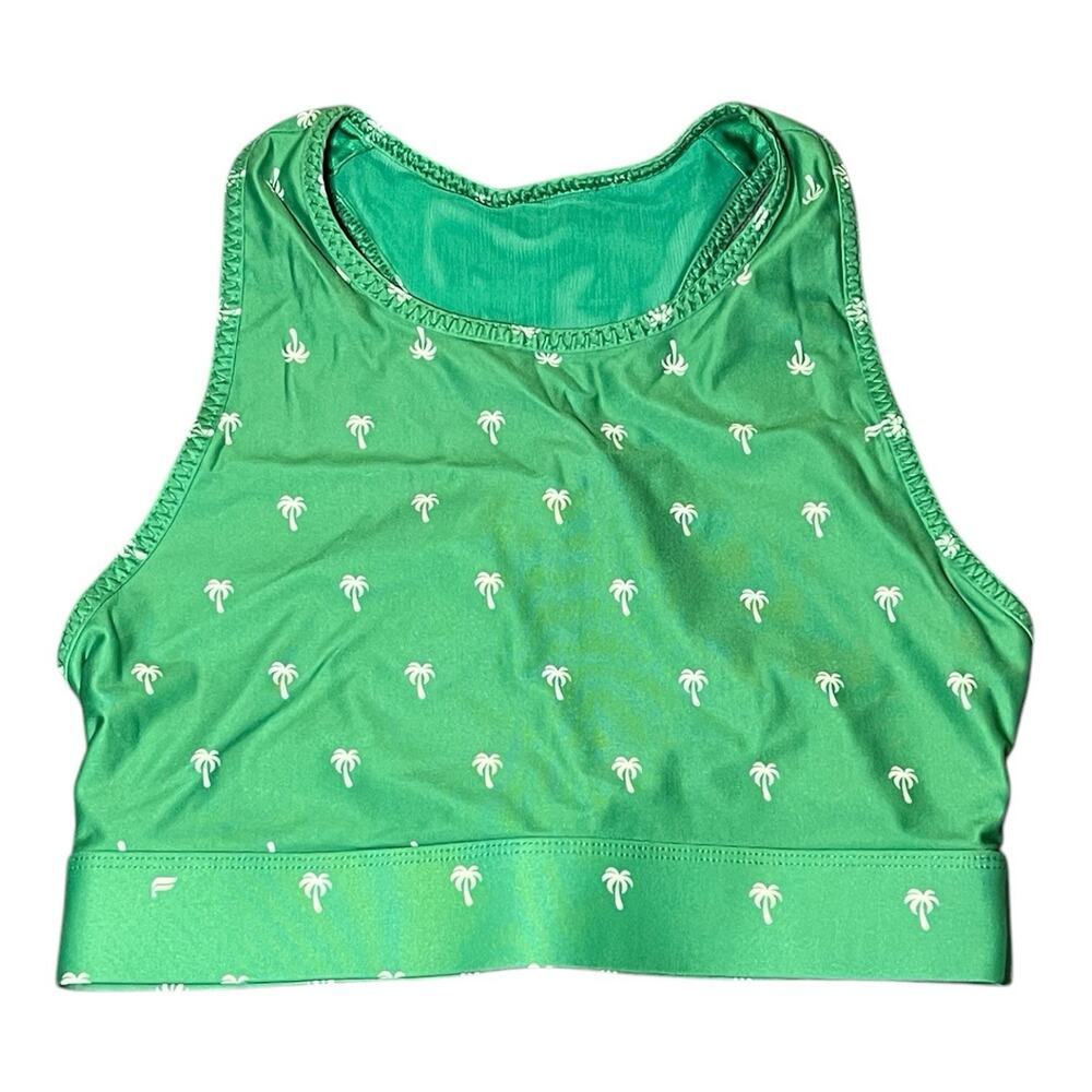 Fabletics Low Impact Women's Green Palm Tree Sports Bra Sz M Racerback Workout